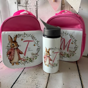 Retour à l'école Sac à lunch lapin rose bouteille d'eau fille sac à lunch personnalisé lapin rose filles école isotherme boîte à lunch pour enfants