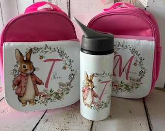 Back To School Pink Rabbit Lunch Bag Water Bottle Girls Personalised Lunch Bag Pink Bunny Girls School Insulated Kids Lunch Box
