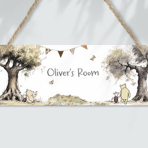 Personalised Classic Pooh Bear Door Sign, Kids Bedroom Sign Nursery Kids Room Name plate  Birthday Gift Hanging  Name Sign Door Hanger