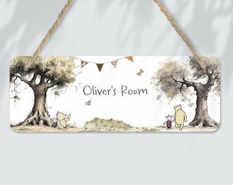 Personalised Classic Pooh Bear Door Sign Kids Bedroom Sign Nursery Kids Room Name plate  Birthday Gift Hanging  Name Sign Door Hanger