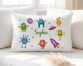 Personalised Monster Pillowcase, Custom Kids Alien Bedding, Space Bedroom Decor