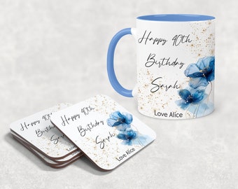 Personalised Birthday Mug - Milestone Birthday Gift - Any Age Mug - 21st 30th 40th 50th 60th 70th 80th 90th Birthday Gift Golden Blue