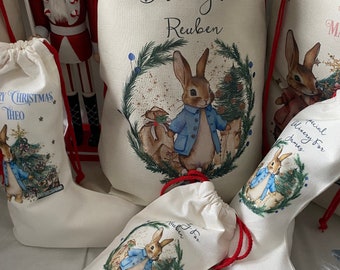 Personalised  Rabbit Santa sack, Christmas sack, Christmas  Rabbit Design Santa Sack, Christmas Eve box, Christmas Gift