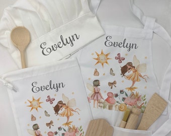 Kids Fairy Personalised Kids Baking Set, Children's Kit, Apron, Bag Wooden Spoon Rolling Pin Pasty Brush, Stocking Filler, Christmas Gift