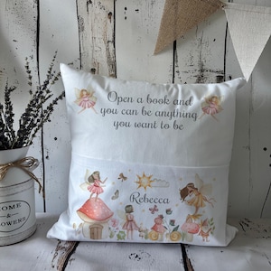 Cojín de bolsillo de hadas: almohada de lectura personalizada para niñas
