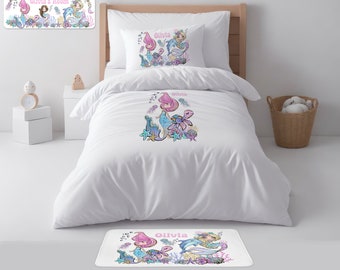 Personalised Mermaid Themed Kids/Toddler Single Duvet Cover Set, Pillow case, toddler bedding, Kids Duvet Set, Floor Mat, Door sign