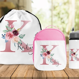Sac à lunch personnalisé avec prénom pour fille, bouteille d'eau, sac à lunch personnalisé, cartable pour fille, boîte à lunch isolée pour la rentrée des classes