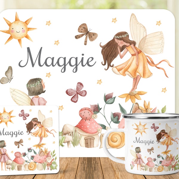 Kids Personalised Wooden Glossy Placemat and Coaster Fairy Printed  Placemat and  Coaster Add Your own Name Birthday Gift Idea