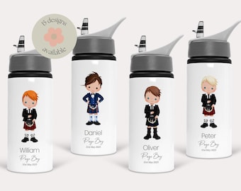 Personalised Scottish Kilt Page Boy Water Bottle, Custom Ring Bearer Gift, Wedding Favour