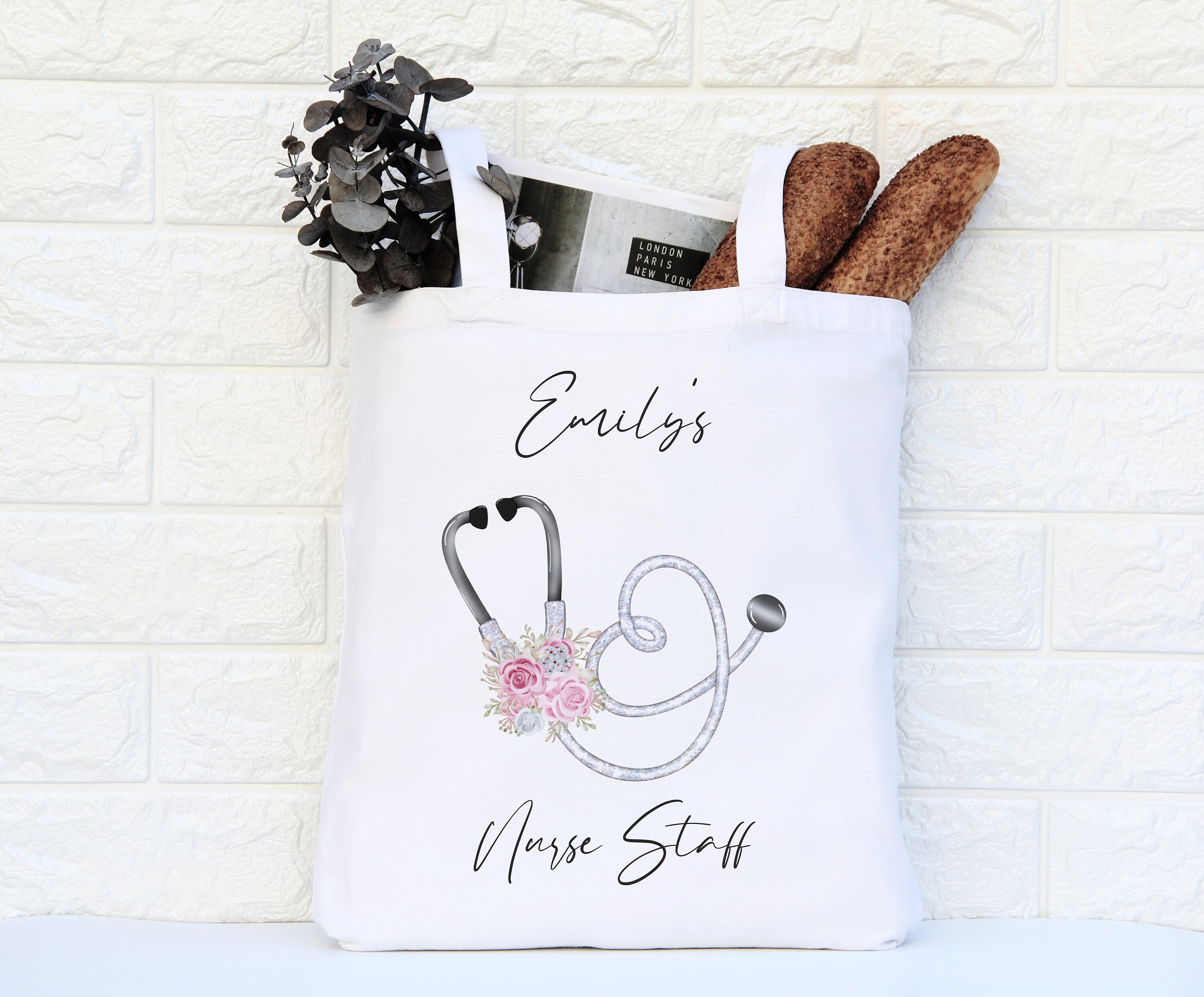 CafePress Coffee Scrubs & Stethoscopes Natural Canvas Tote Bag - Reusable Shopping Bag, 15"x18" Medium Size, Professionally Printed