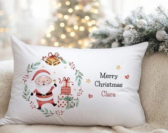 Personalised Santa Wreath Pillowcase, Custom Botanical Christmas Kids Bedding
