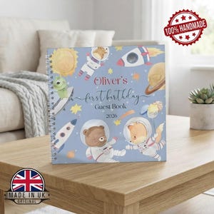 Personalised Space Rocket 1st Birthday Guest Book, Custom Astronaut Party Memory Album, Bespoke Keepsake