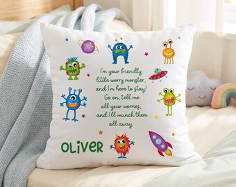 Personalised Worry Monster Cushion, Custom Kids Anxiety Pillow, Kids Emotional Support Gift