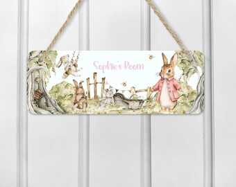 Personalised Pink Rabbit Door Sign Kids Bedroom Sign Nursery Kids Room Name plate  Birthday Gift Hanging Plaque Name Sign Door Hanger