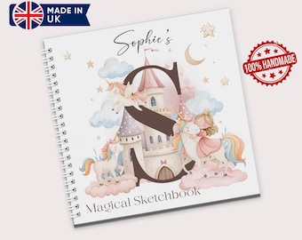 Caderno de desenho personalizado com tema de princesa unicórnio, livro de desenho infantil, presente com nome personalizado para meninas.