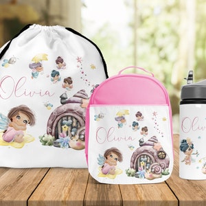 Back To School Lunch Bag Matching Bottle Girls Personalised Lunch Bag Fairy Themed  Girls School Insulated Kids Lunch Box