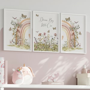 Floral Regenbogen Kinderzimmer Drucke 3er Set, personalisierte Baby Zimmer Bilder Poster Dekor Wand Kunst Druck, Regenbogen Kunstdrucke, Babypartygeschenk