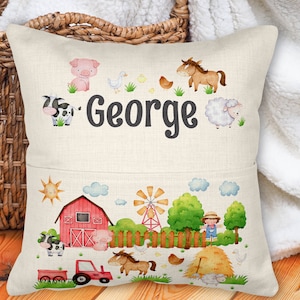 Kids Personalised Farm Animals  Pocket Pillow Cushion Cover Reading Pillow Gift Book Pillow Farm Book Pillow Farm Pocket Cushion Nursery