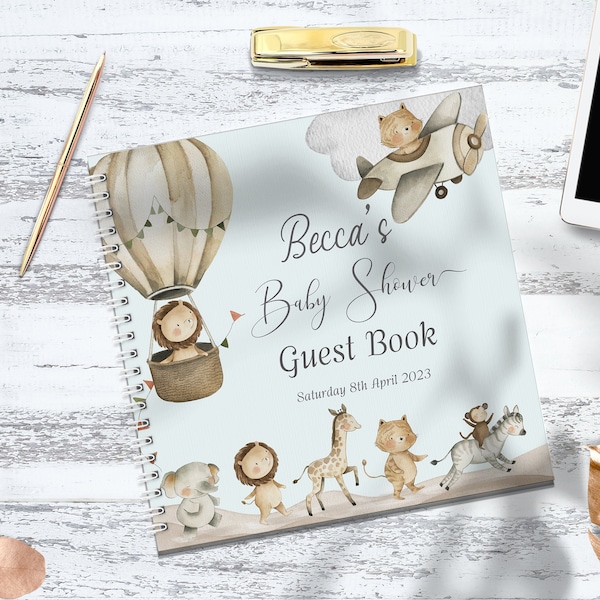 Personalised Safari Animals Baby Shower Guest Book, Photo Album, Memory Book, Personalised Baby Shower safari Jungle Guest Book