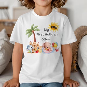 Personalised First Holiday T-shirt, Summer T-shirt, First Vacation T-shirt, Holiday Keepsake, Personalised Holiday Shirt