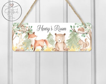 Personalised Woodland Animals Door Sign Kids Bedroom Sign Nursery Kids Room Name plate  Birthday Gift Hanging Plaque Name Sign Door Hanger