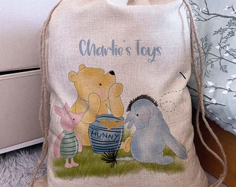 Personalised Toy Bag - Toy Sack - Dressing Up Bag - Toy Storage - Nursery Storage  Toy Box  Custom Toy Bag - Personalised Toy Sack Pooh Bear