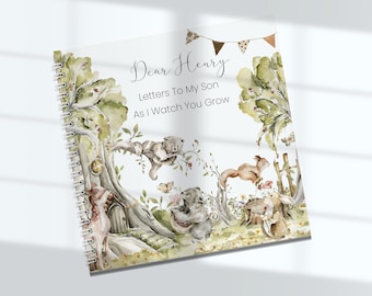Personalised Letters To My Son Book, Custom Boy Memory Album, Woodland Keepsake