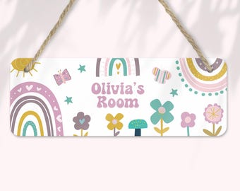 Personalised Rainbow Door Sign, Children’s Bedroom Plaque, Pastel Nursery Name Sign, Room Decoration