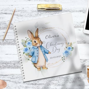 Personalised  Blue Rabbit Christening Guest Book, Photo Album, Memory Book, Personalised Christening Guest Book Pink Rabbit Guest Book