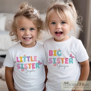 Colourful Butterfly Big Sister Personalised T-shirt, Big Sister Announcement, Little Sister Top, Sibling Announcement Promoted to Big Sister