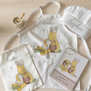 Ensemble de pâtisserie personnalisé ourson, tablier et chapeau ourson miel