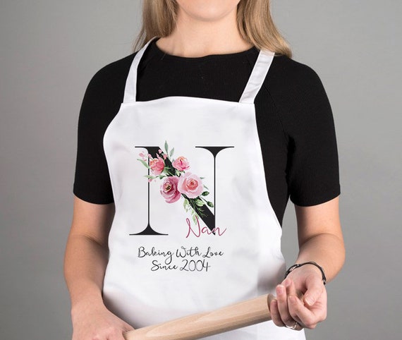 Personalized Kitchen Aprons Floral Initial Design w  