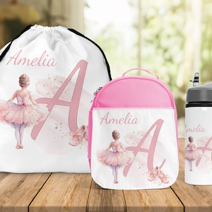 Back To School Lunch Bag Matching Water Bottle Girls Personalised Lunch Bag Ballerina Girls School Insulated Kids Lunch Box