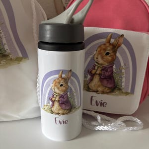 Retour à l'école Sac à lunch lapin rose bouteille d'eau fille sac à lunch personnalisé lapin rose filles école isotherme boîte à lunch pour enfants