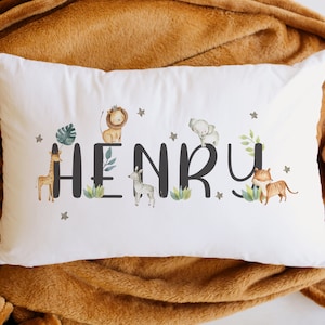 Personalisierter Kinderkissenbezug mit Safari-Dschungeltieren - Ideales Geburtstags- oder Weihnachtsgeschenk