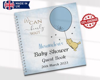 Personalised Pooh Bear Baby Shower Guest Book, Custom Balloon Album, Boy and Girl Keepsake