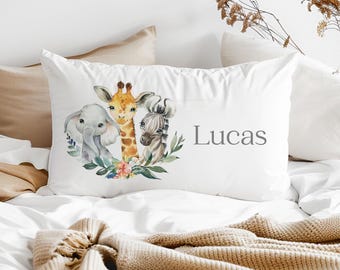 Personalised Safari Animals Pillow Case, Kids Jungle Bedroom Decor