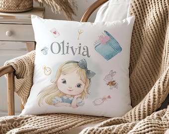 Personalisiertes Alice im Wunderland Kissen, Mädchen Schlafzimmer Kissen, Kinderzimmer Dekor