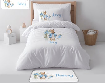 Personalised  Blue Rabbit Kids/Toddler Single Duvet Cover Set, Pillow case, toddler bedding, Toddler Bedding  Blue Rabbit Bedding