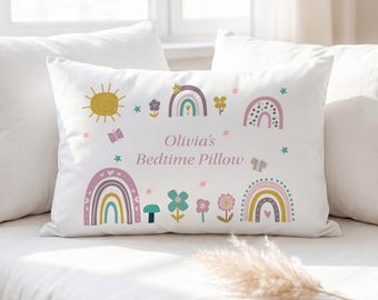 Personalised Rainbow Pillowcase, Custom Kids Bedding, Girls Bedtime Cushion Cover, Bespoke Room Decor