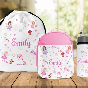 Back To School Lunch Bag Matching Bottle Girls Personalised Lunch Bag Fairy Themed  Girls School Insulated Kids Lunch Box