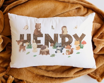 Kids Personalised Name Printed Pillow Case Woodland Animals Printed Pillow case Birthday Gift Idea Christmas Gift
