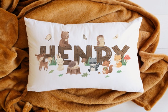 Personalised Kids Pillow Case: Woodland Animals Print, Custom Name