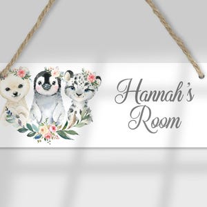 Personalised Floral Animals  Door Sign  Girls Bedroom Sign Nursery Kids Room Name plate  Birthday Gift Hanging Plaque Name Sign Door Hanger