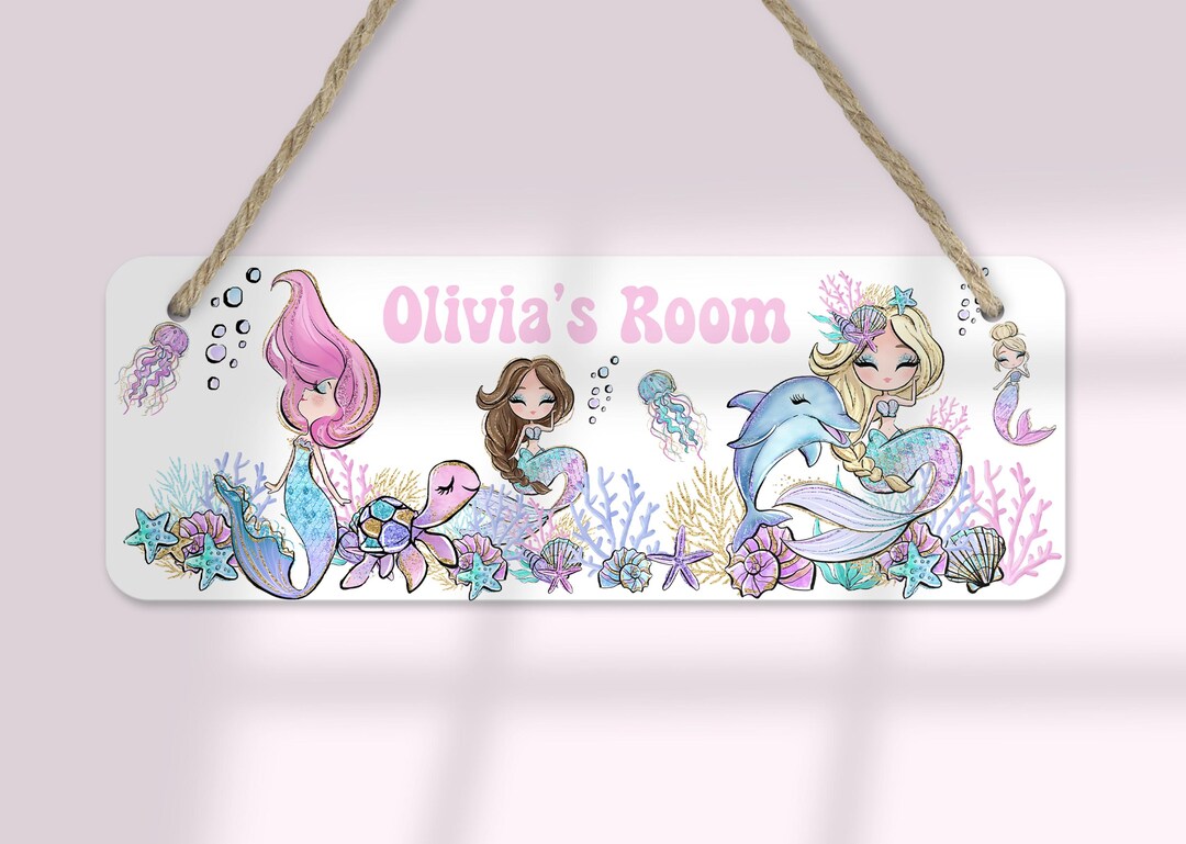 Personalised Mermaid Door Sign: Kids Bedroom Decor, Nursery Name Plaque ...