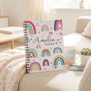 Personalised Rainbow Notebook, Custom Kids Journal, Bespoke School Diary