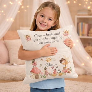 Cojín de lectura de hadas personalizado, almohada mágica con bolsillo para libro, regalo
