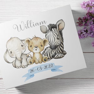 Personalised Medium Size Baby Boy birth stats Keepsake / Memory  / New baby /Gift box Baby Shower Gift Boxes Safari Jungle Animals