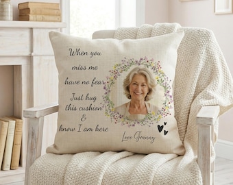 Almofada Memorial Personalizada, Almofada de Lembrança com Foto Personalizada, Presente para Perda de Mãe, Pai, Avós ou Amigos