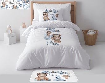 Personalised Aviator Teddy Printed Kids/Toddler Single Duvet Cover Set, Pillow case, toddler bedding, Toddler Bedding Aviator Teddy Bedding